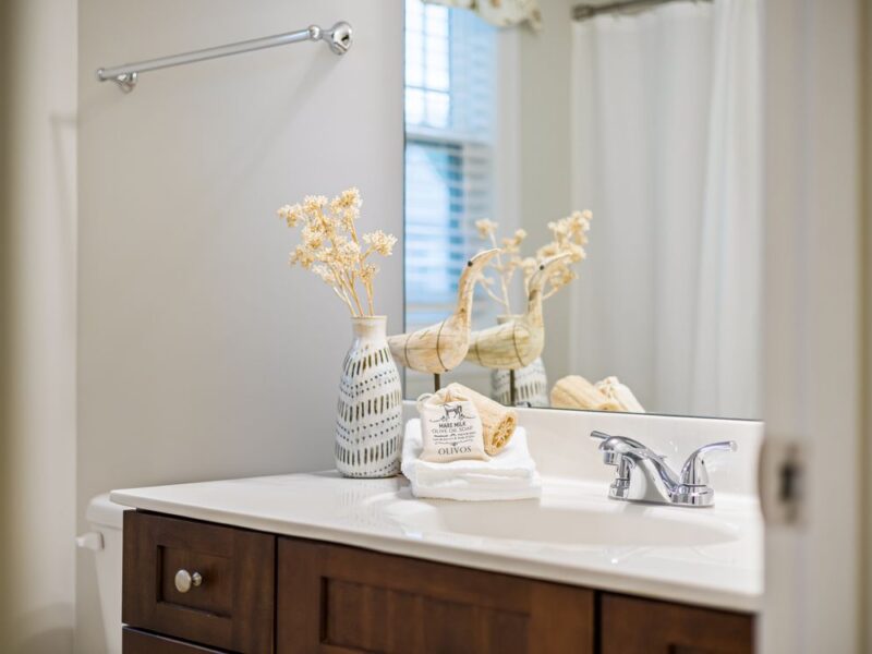 Modern bathroom vanity with mirror over sink, South Florida